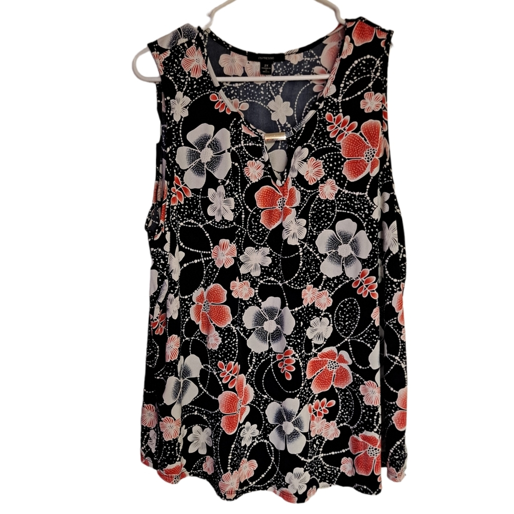 Espresso floral brocade tunic tank top blouse